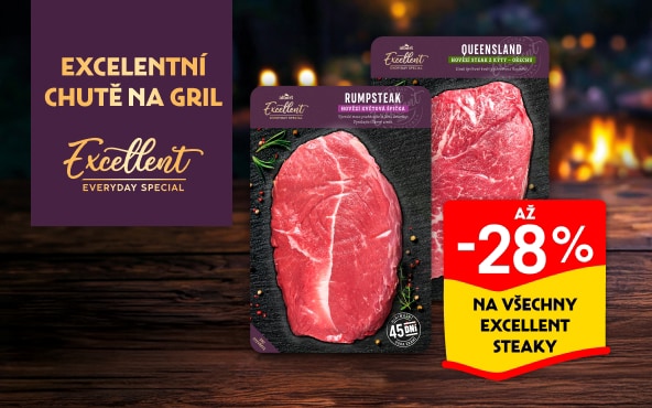 Excelentní chutě na gril. Sleva až -28 % na všechny Excellent steaky.