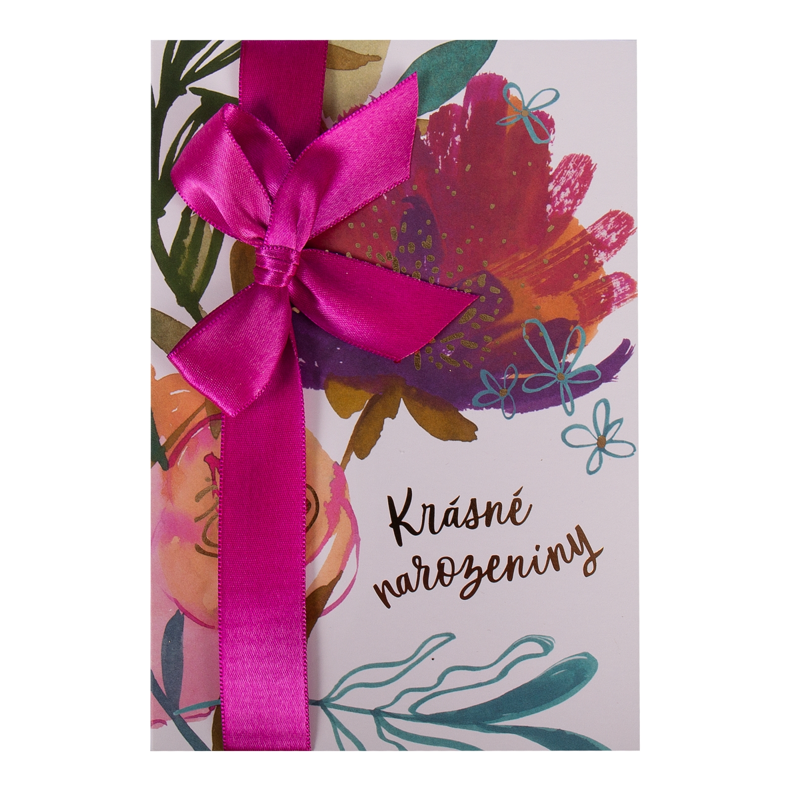 Přání k narozeninám květina s velkou stuhou