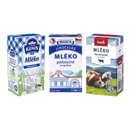 Mléko polotučné 1,5% trvanlivé, různé druhy