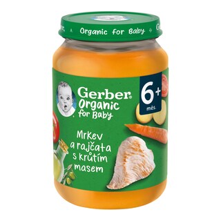 Gerber Bio příkrm mrkev, rajčata, krůtí maso