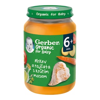 Gerber Bio příkrm mrkev, rajčata, krůtí maso