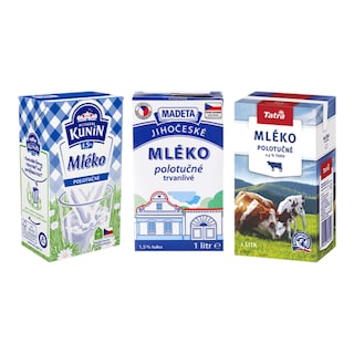 Mléko polotučné 1,5% trvanlivé, různé druhy