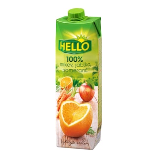 Hello Šťáva 100% jablko, pomeranč, mrkev