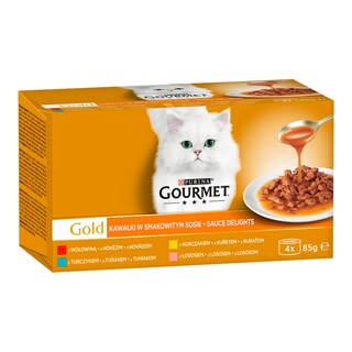 Gourmet Gold s lososem s kuřecím, hovězím