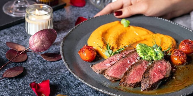 Šťavnatý Queensland steak s pikantním  batátovým pyré