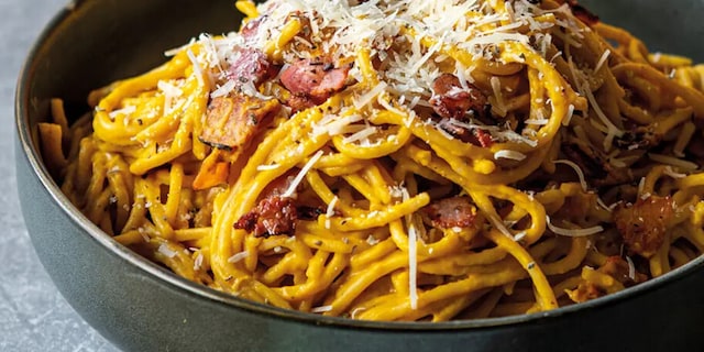 Dýňové těstoviny à la carbonara