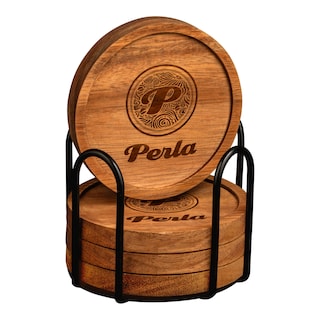 Perla Dřevěné podšálky v kovovém stojánku 4 ks