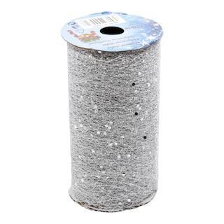 Stuha stříbrná síťová s glitrem, 15x270cm