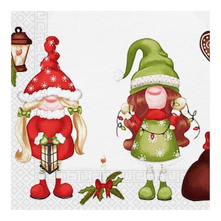 Ubrousky vánoční elfíci 3 vrstvé 33x33cm