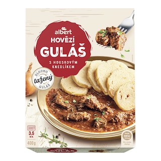 Albert Guláš s houskovým knedlíkem
