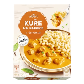 Albert Kuře na paprice s těstovinami