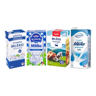Mléko polotučné 1,5% trvanlivé, různé druhy