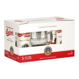 Budweiser Budvar Original 5x plech + 0,3l sklenice