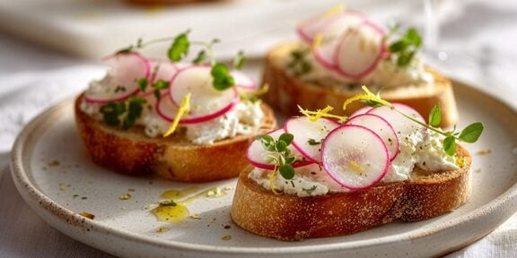 CROSTINI S RICOTTOU, ředkvičkami a citronovou kůrou