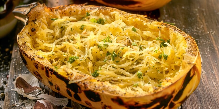 Pečené špagetové dýně s česnekovobylinkovým máslem