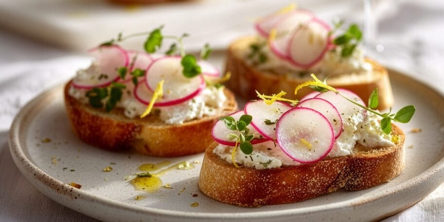 CROSTINI S RICOTTOU, ředkvičkami a citronovou kůrou