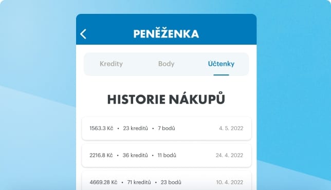 obrazovka telefonu s účtenkou v aplikaci