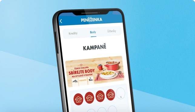obrazovka telefonu s kampaní v aplikaci