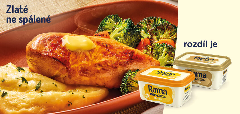 Kuře s kaší na talíři a Rama