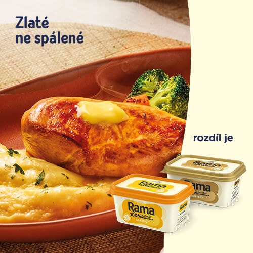 Kuře s kaší na talíři a Rama