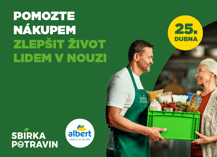 Pán předává paní krabici s jídlem