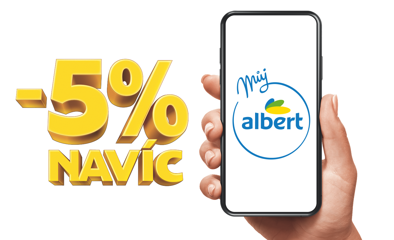 Ruka držící mobil s aplikací Můj Albert