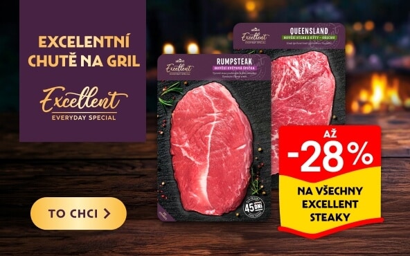Excelentní chutě na gril. Sleva až -28 % na všechny Excellent steaky.